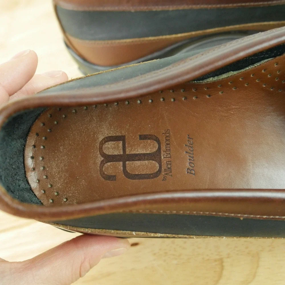 Allen Edmonds Boulder Mens 12 D Black Brown Leather Driving Loafers Moc Toe Shoe